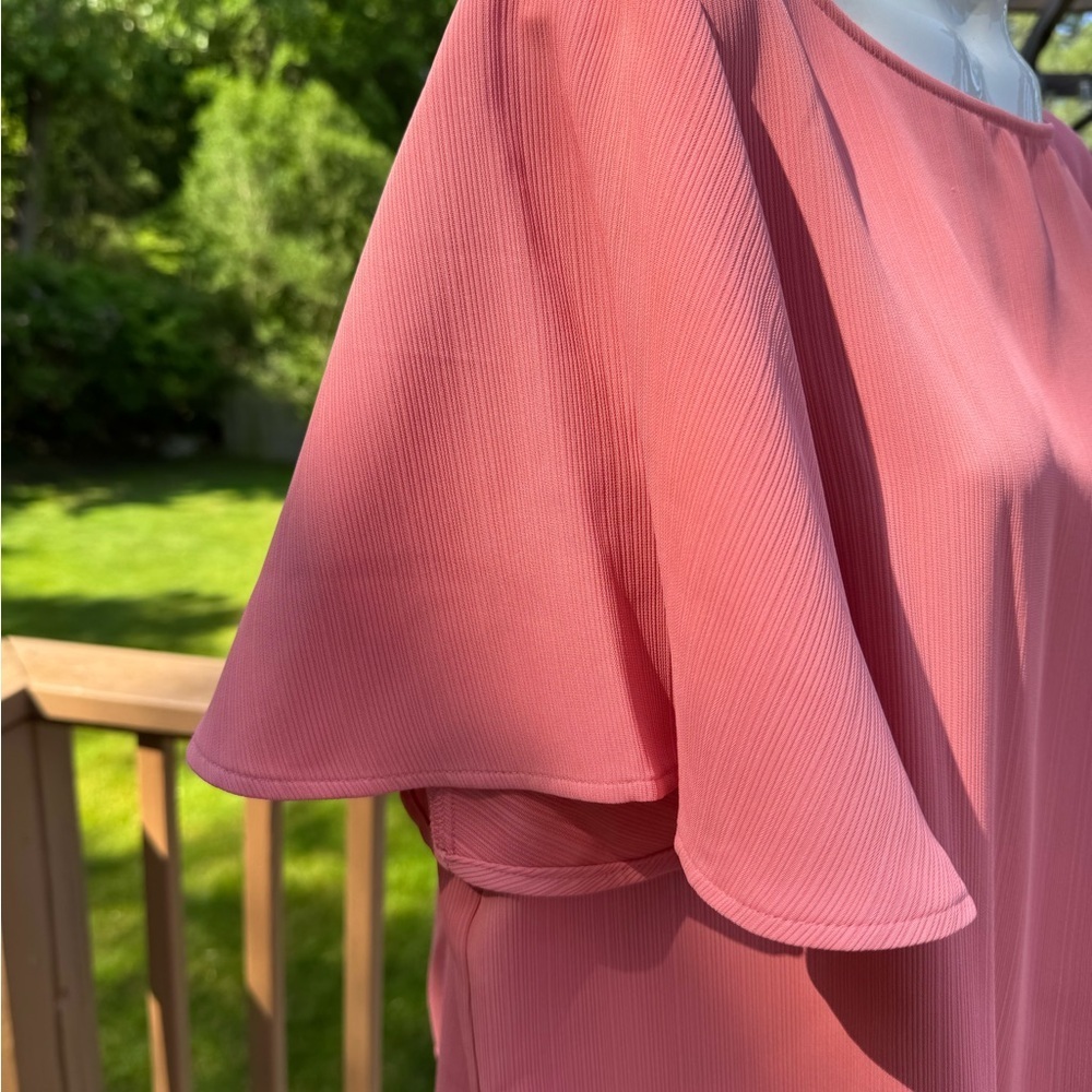 Liz Clairborne Short Sleeve Pink Blouse Size L Flutter Sleeves - Picture 3 of 10